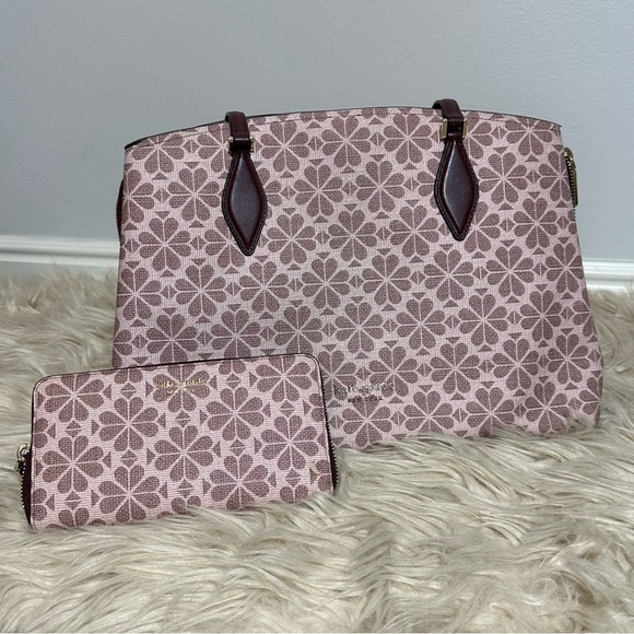 Kate Spade Flower Coated Canvas Zeezee Medium Work Tote Bag & wallet PinkMauve - Picture 4 of 9